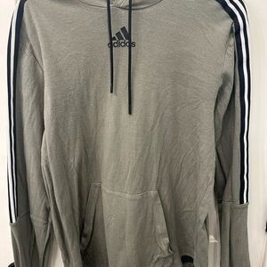 Adidas Men's Light Army Green Pullover with Hood Black Stripes large